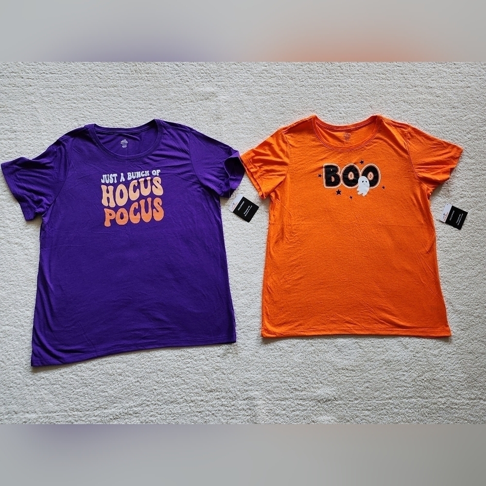 New women's Halloween t-shirt bundle Size L, bunch of Hocus Pocus and BOO ghost